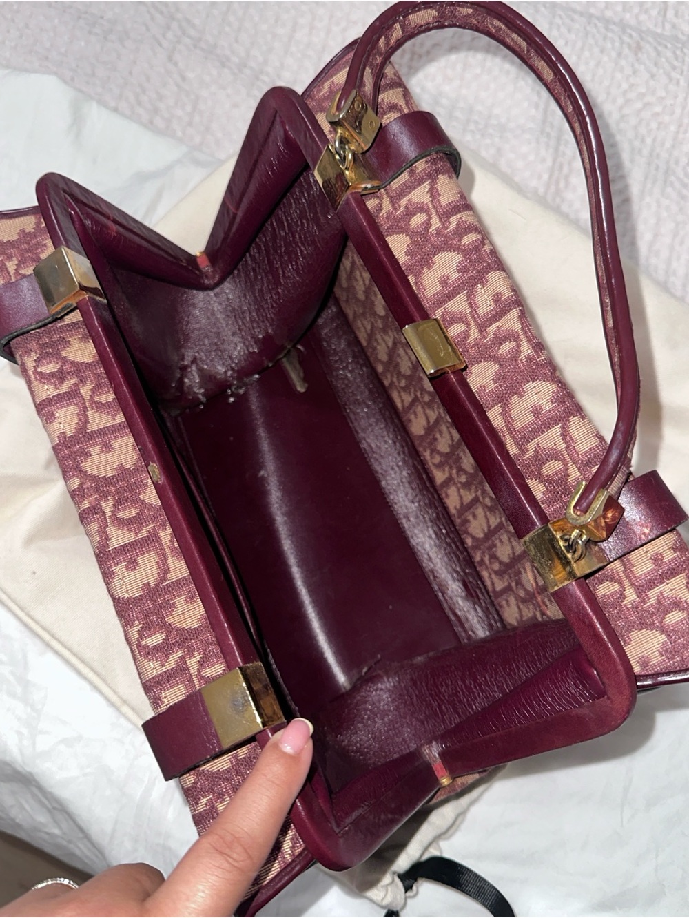 AUTHENTIC DIOR vintage Monogram Jacquard Canvas Clutch in Burgundy - Picture 3 of 3